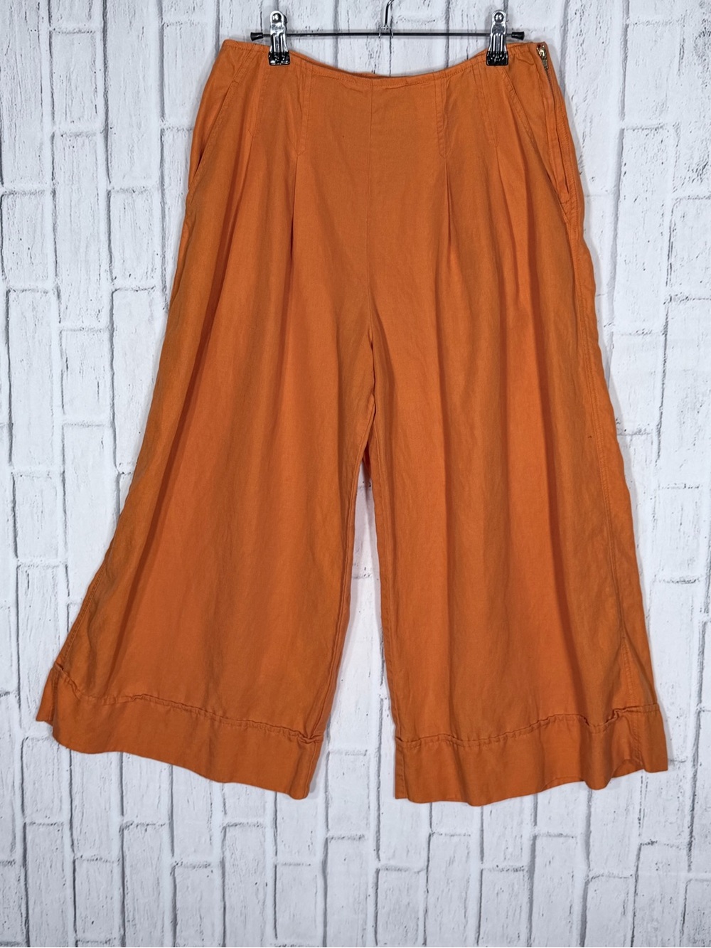 Maeve Linen Blend Pleat Front Wide Leg Culottes Pants Orange Size 8 - Picture 4 of 10